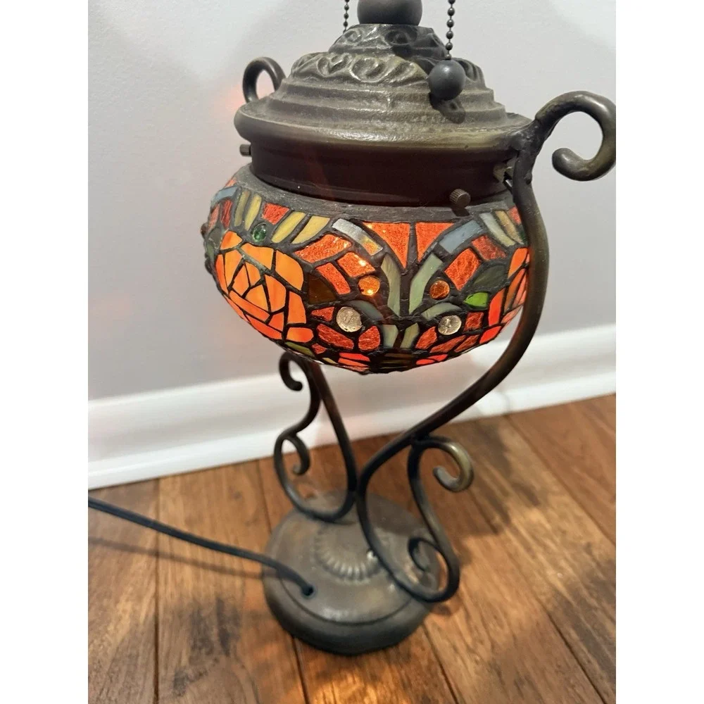 Tiffany Style Table‎ Lamp Stained Glass Rose Flowers Scroll Bulb BASE ONLY WORKS